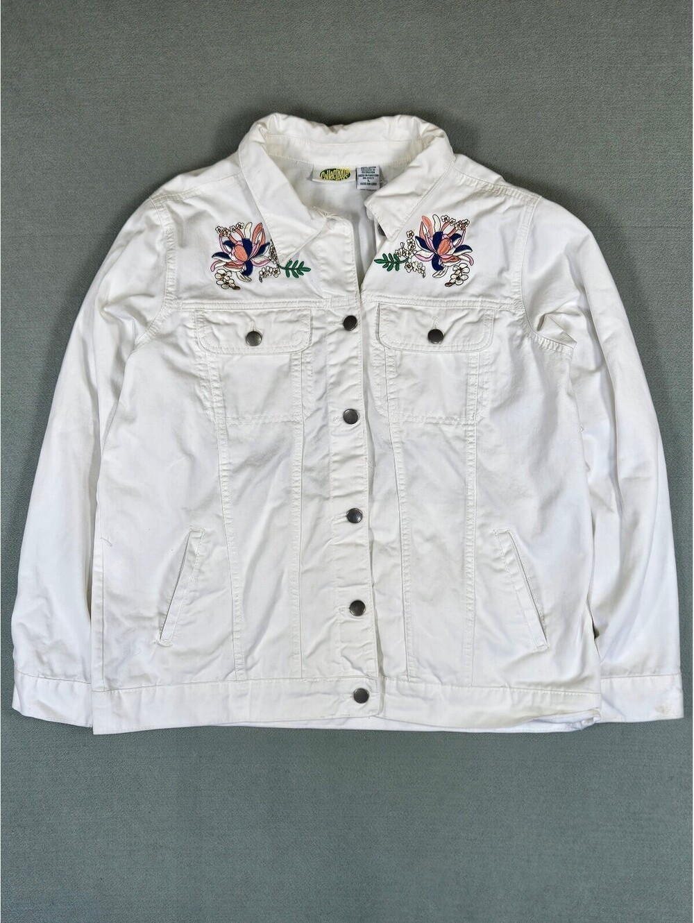 Collections Womens White Cotton Floral Embroidered Jacket L